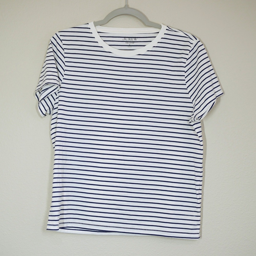 J. Crew Size Large Pima Cotton Striped T-Shirt Navy White Slim Fit Classic